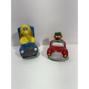 Lot Of 2 Vintage Sesame Street Coin Banks Rare Big Bird & Earnie In Cars Ceramic